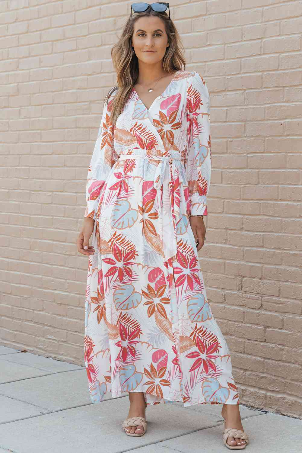 Printed Tie Waist Maxi Dress White