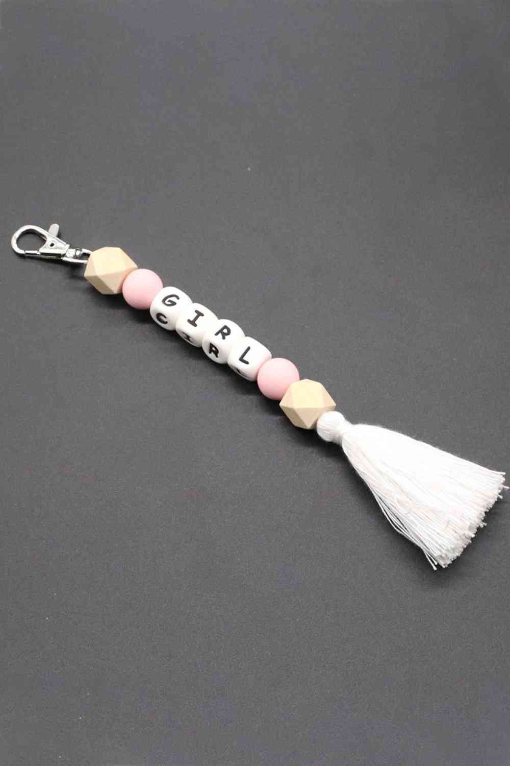 Assorted 2-Pack Mama Beaded Tassel Keychain Pink/Pastel Yellow/GIRL Printed One Size