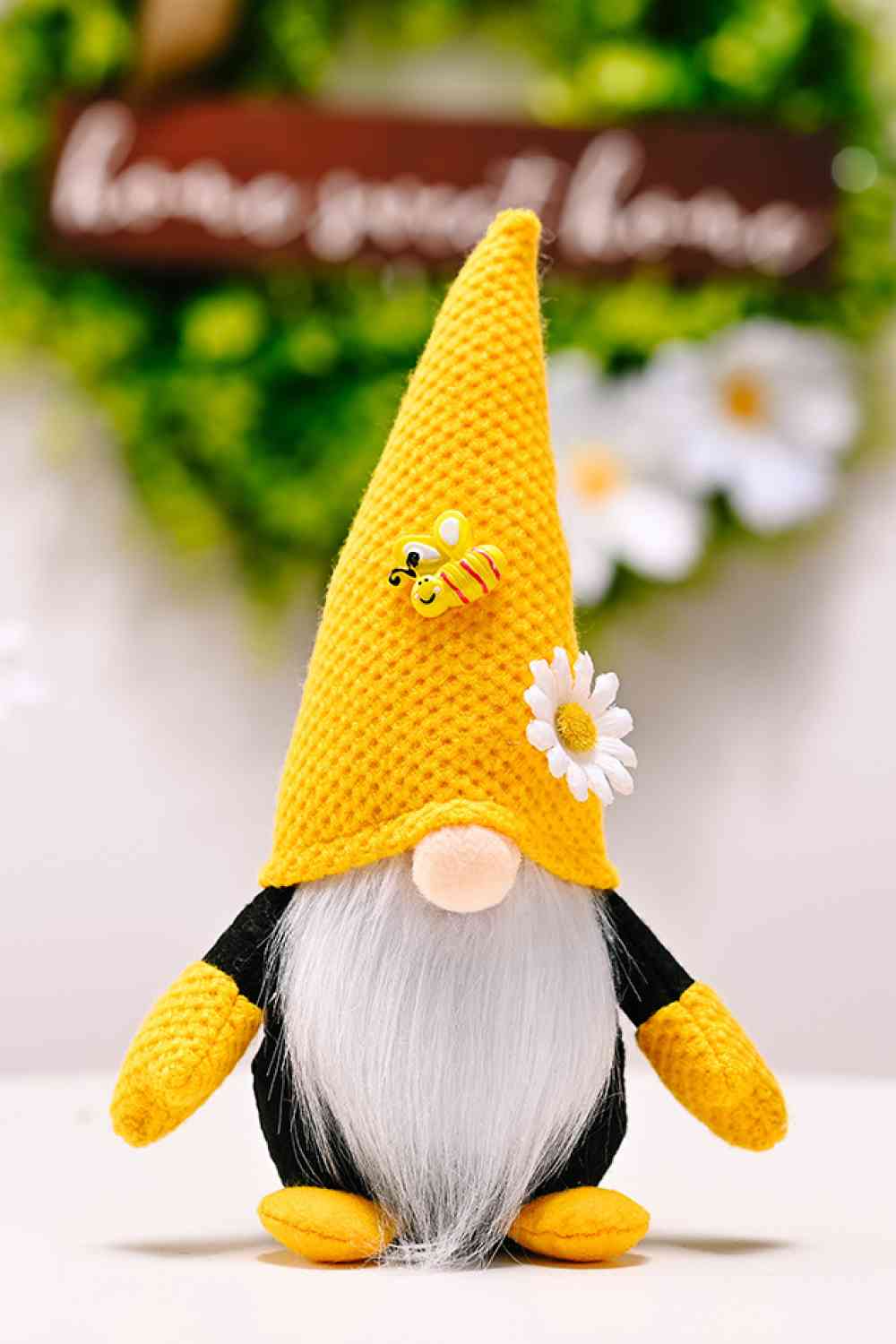 Bee and Flower Decor Faceless Gnome Mustard One Size