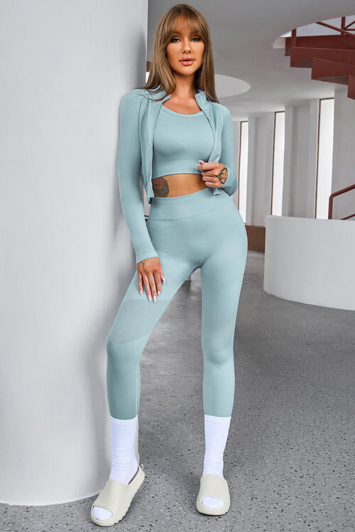 Tank Cropped Active Top and Pants Set Pastel Blue