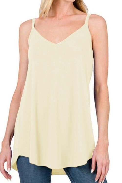 Full Size Spaghetti Strap V-Neck Flowy Tunic Cami Ivory