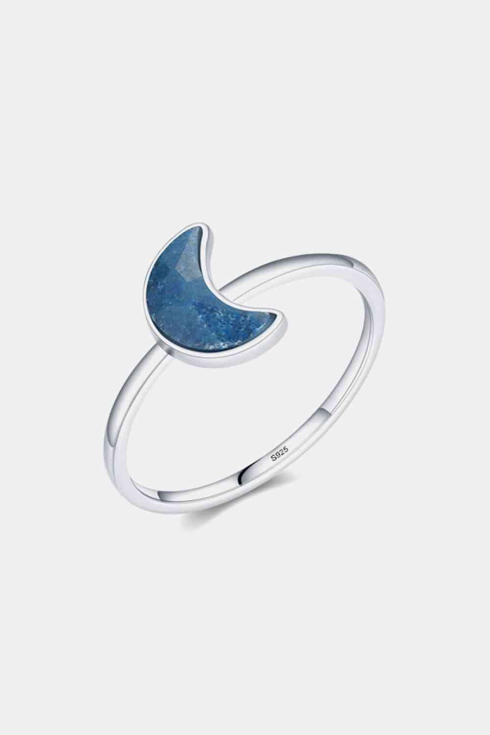 925 Sterling Silver Moon Shape Aventurine Ring Silver