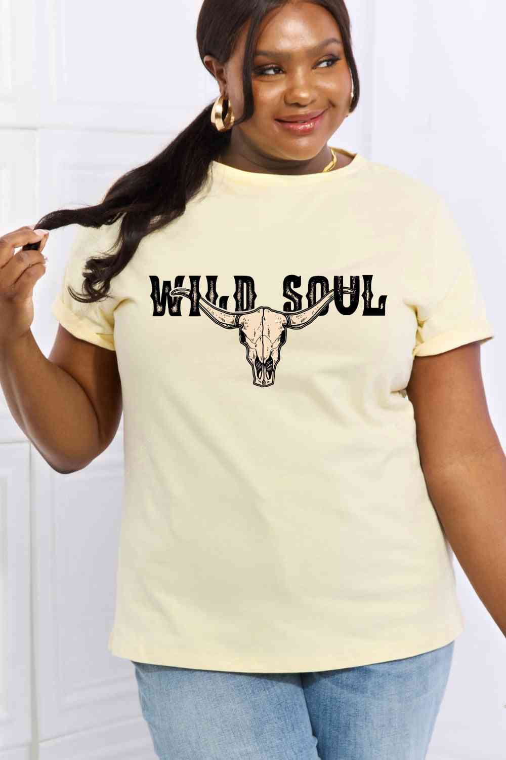Simply Love Full Size WILD SOUL Graphic Cotton Tee Ivory