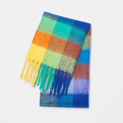 Plaid Fringe Detail Polyester Scarf