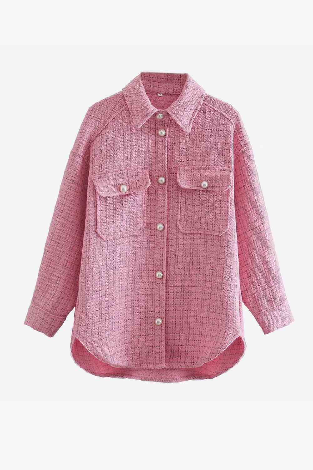 Plaid Slit Shirt Jacket Carnation Pink