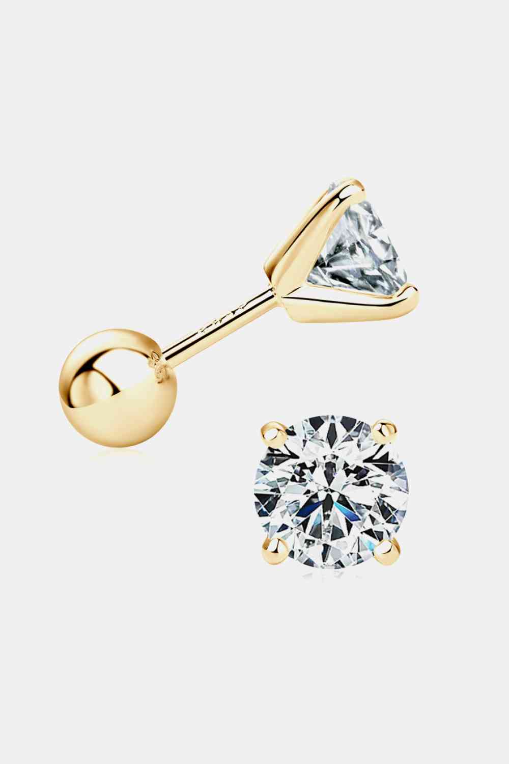 2 Carat Moissanite 925 Sterling Silver Stud Earrings Gold One Size