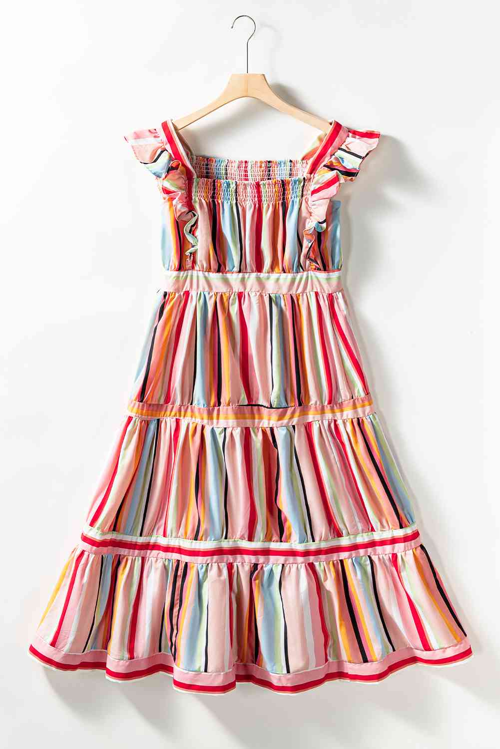 Smocked Square Neck Ruffled Tiered Dress Multicolor