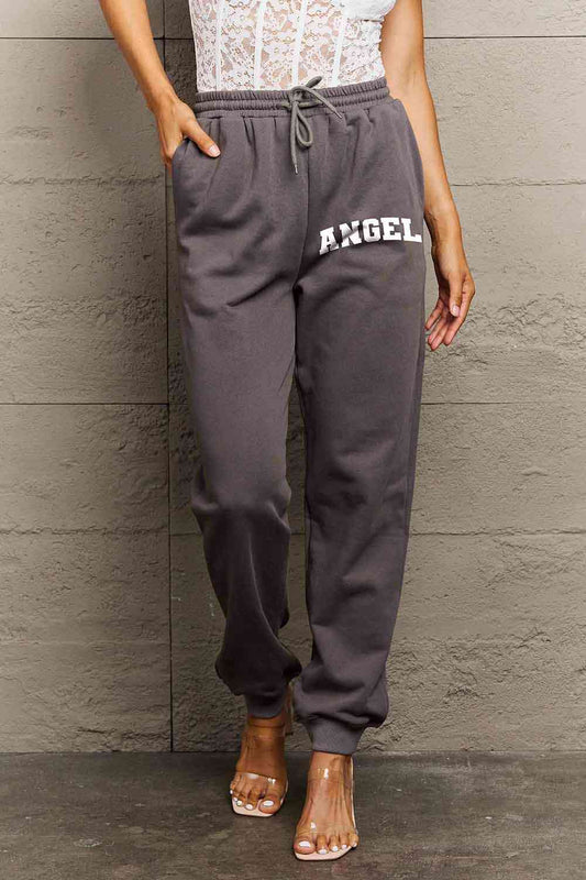Simply Love Simply Love Full Size Drawstring Angel Graphic Long Sweatpants Charcoal