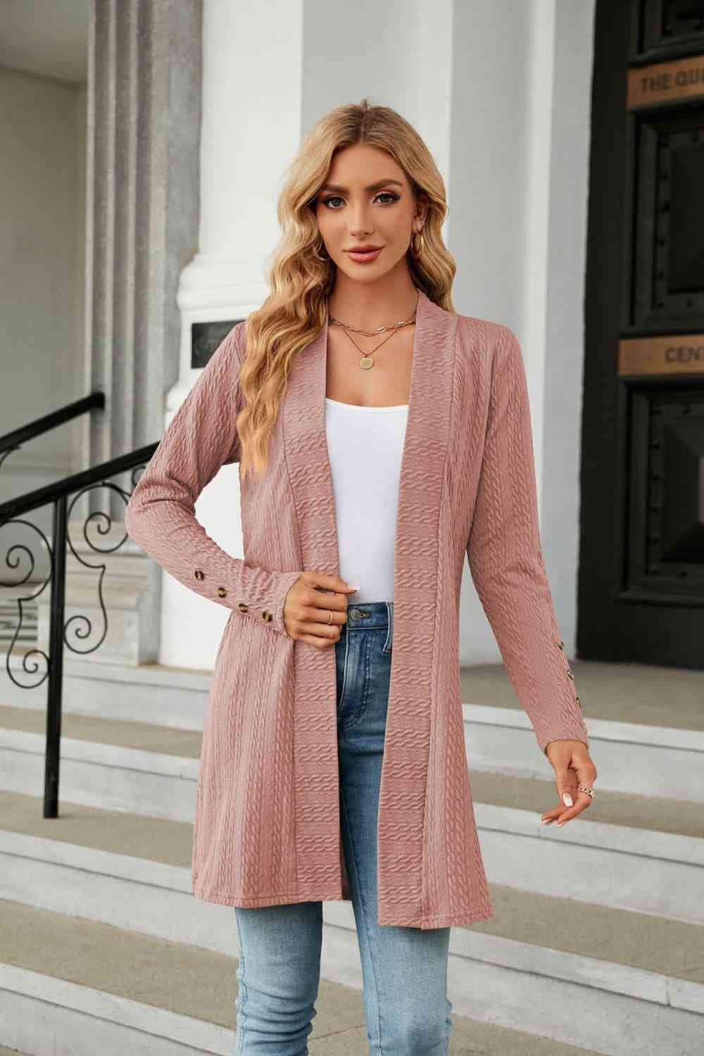 Long Sleeve Open Front Cardigan Dusty Pink