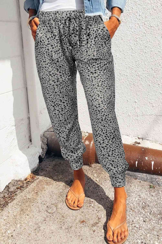 Leopard Pocketed Long Pants Heather Gray