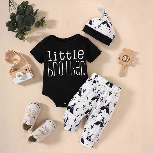 Baby LITTLE BROTHER Graphic Bodysuit and Printed Joggers Set Black