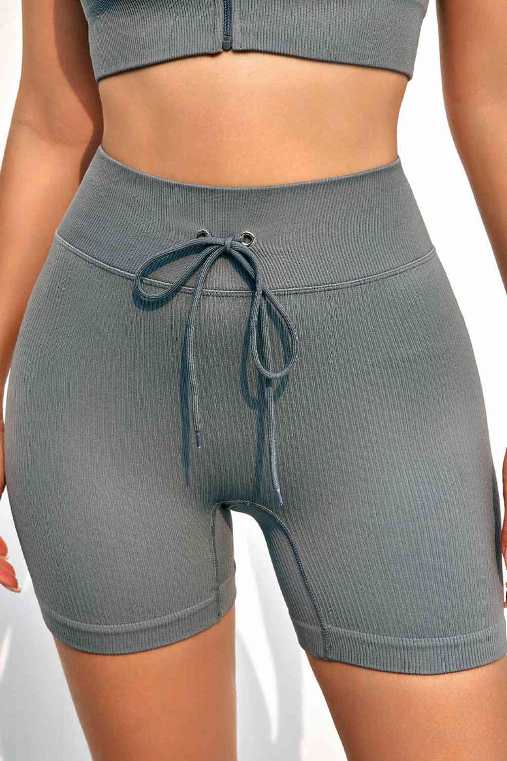 Drawstring Ribbed Sports Shorts