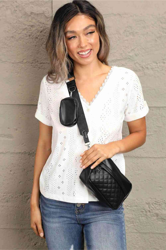 Adored PU Leather Shoulder Bag with Small Purse Black One Size