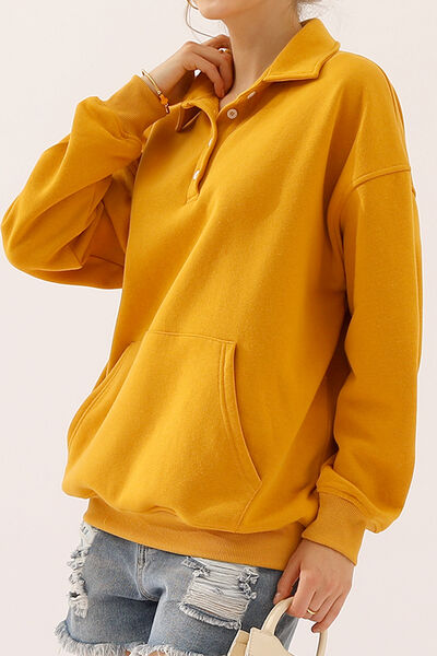 Ninexis Full Size Quarter-Button Collared Sweatshirt