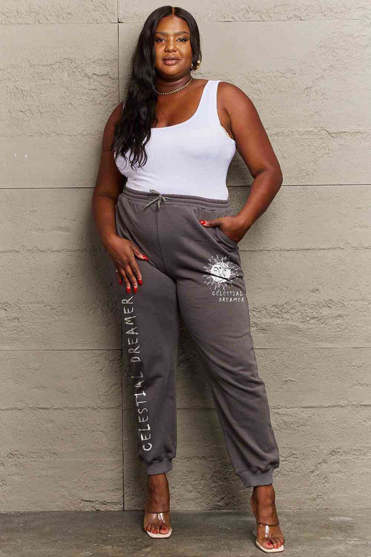 Simply Love Full Size CELESTIAL DREAMER Graphic Sweatpants Charcoal