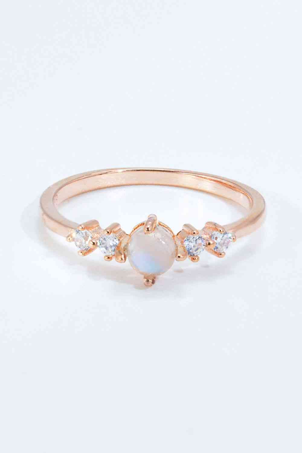 Natural Moonstone and Zircon 18K Rose Gold-Plated Ring