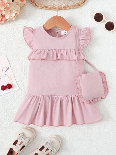 Ruffled Round Neck Mini Dress Blush Pink