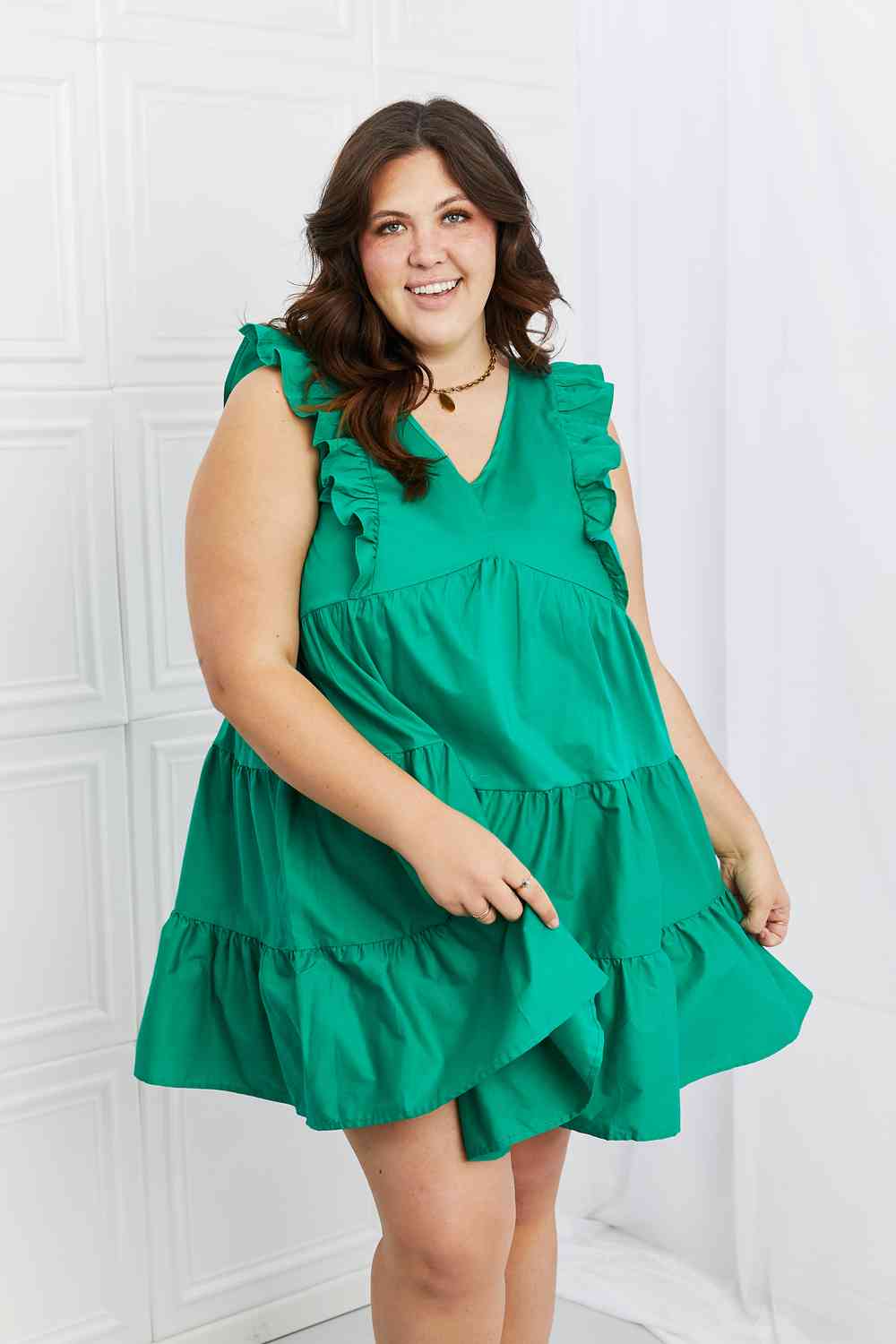 Hailey & Co Play Date Full Size Ruffle Dress Mid Green