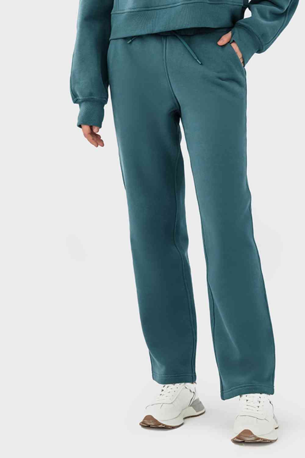 Drawstring Waist Sports Pants with Pockets Teal