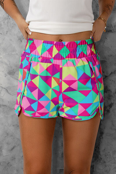 Color Block Elastic Waist Shorts Multicolor