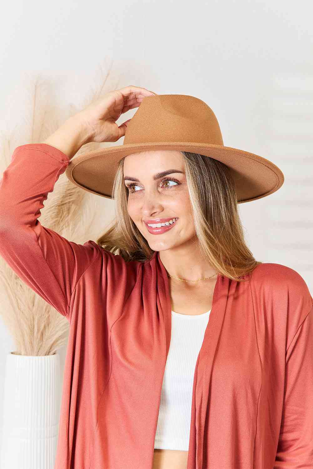 Fame Flat Brim Fedora Fashion Hat Tan One Size
