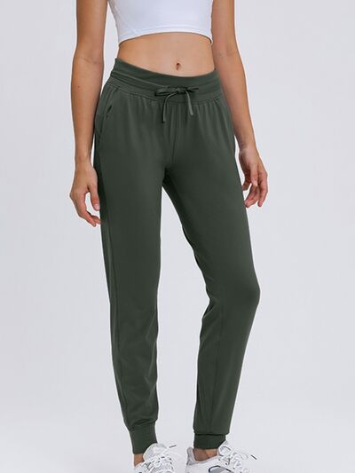 Double Take Tied Joggers with Pockets Army Green