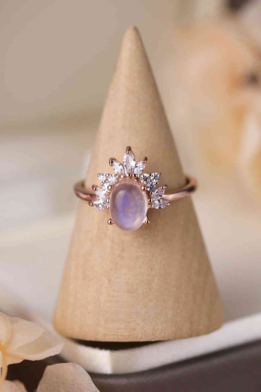 High Quality Natural Moonstone 18K Rose Gold-Plated 925 Sterling Silver Ring Rose Gold