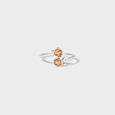 Rose Shape Inlaid Zircon Bypass Ring Silver