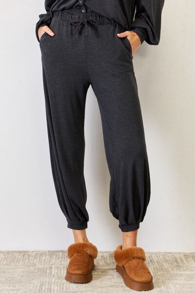 RISEN Ultra Soft High Waist Drawstring Lounge Joggers Charcoal Grey