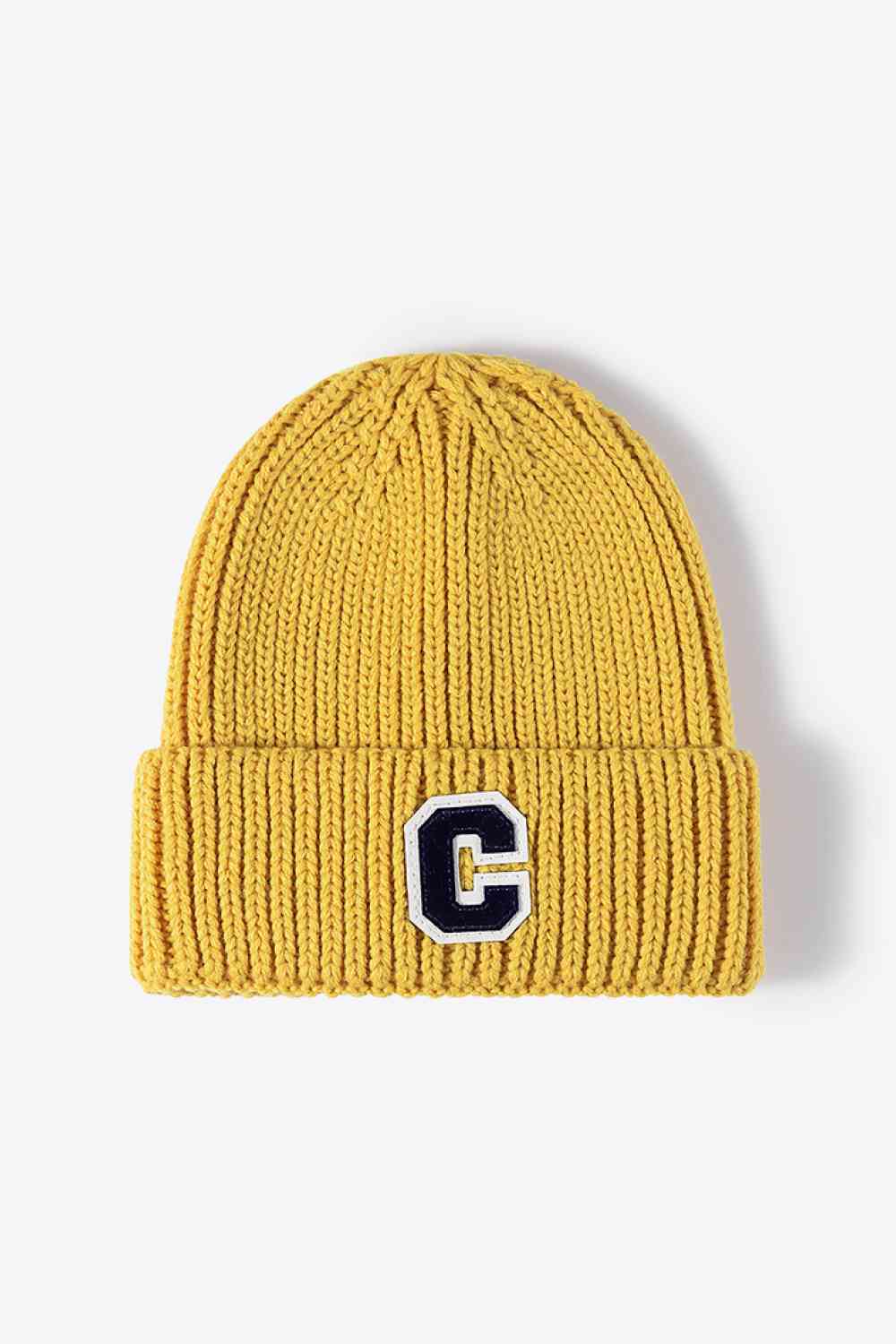 Letter C Patch Cuffed Beanie Yellow One Size