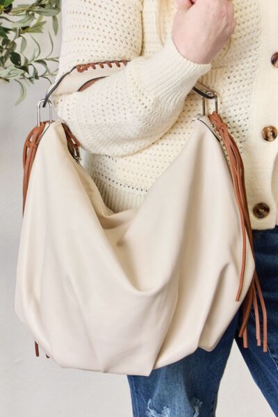 SHOMICO Fringe Detail Contrast Handbag BEIGE One Size