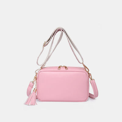 Tassel PU Leather Crossbody Bag Blush Pink One Size