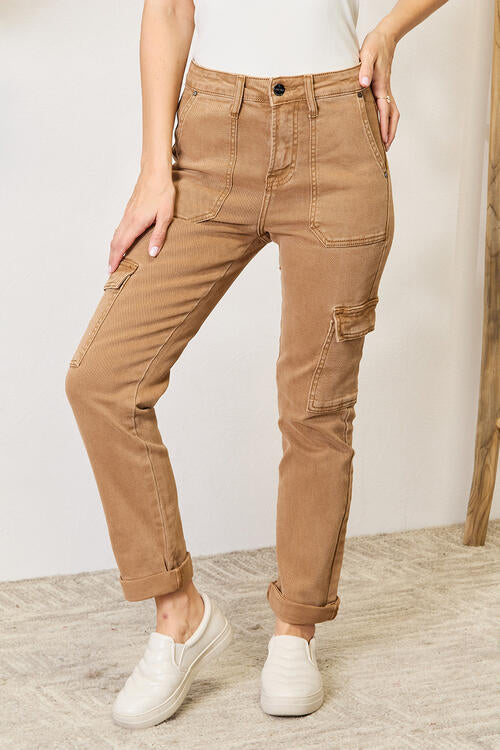 Risen Full Size High Waist Straight Jeans with Pockets Cocoa