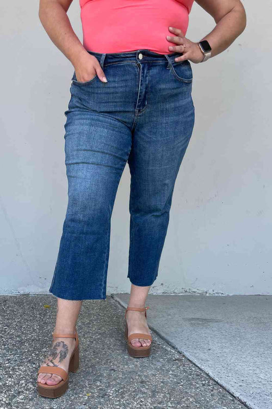 Judy Blue Renee Full Size Medium Wash Wide Leg Cropped Jeans Medium