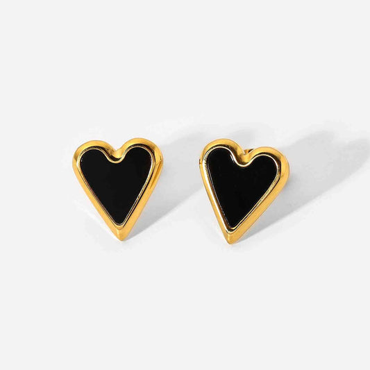 Heart Stainless Steel Stud Earrings Gold/Black One Size