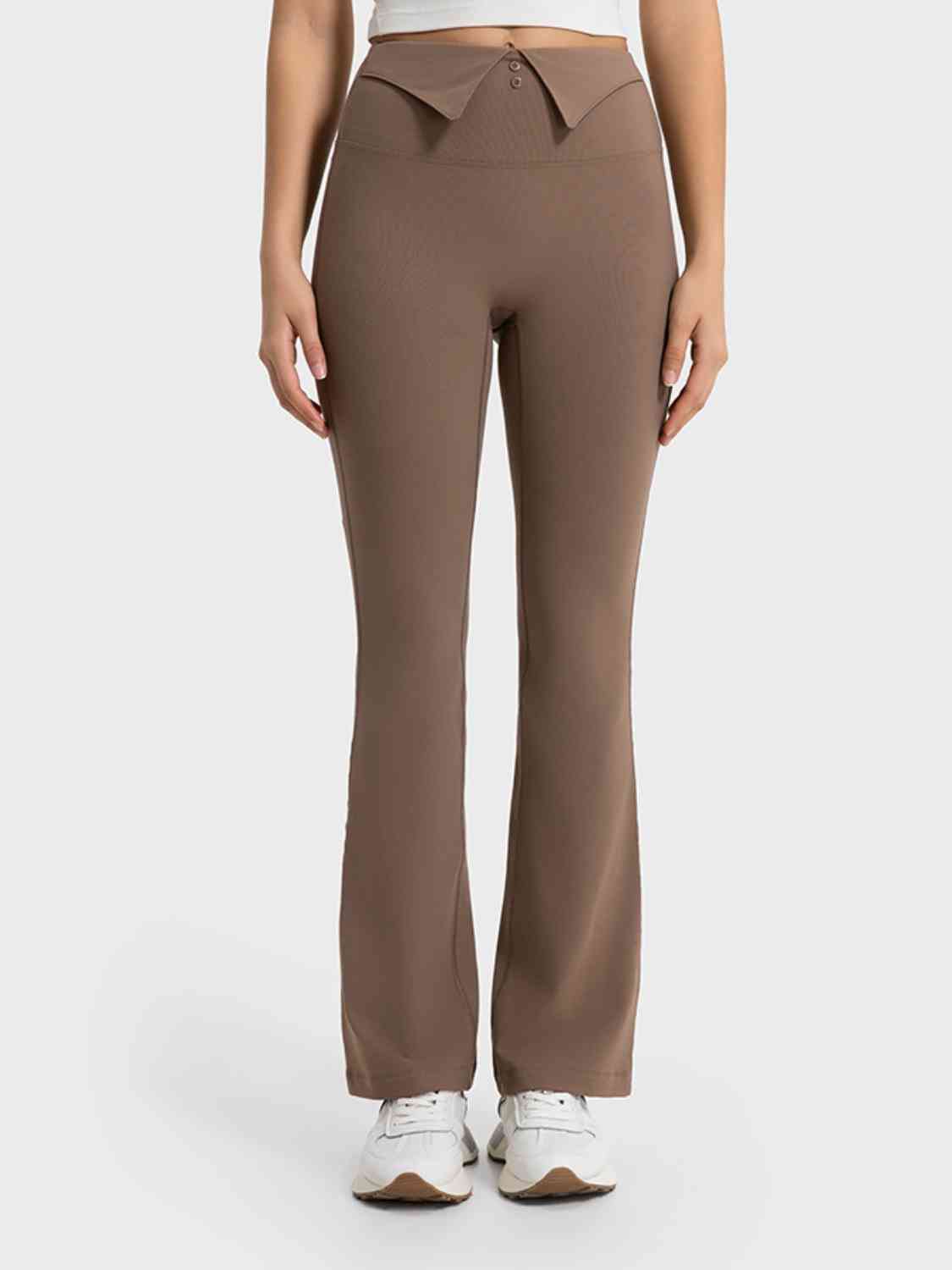 Wide Waistband Bootcut Sport Pants Taupe