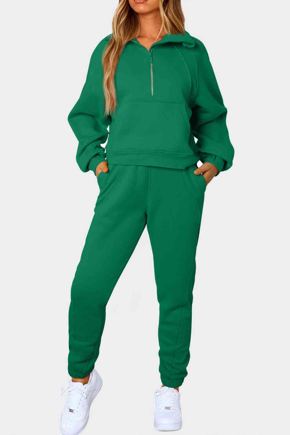 Half-Zip Sports Set with Pockets Mid Green