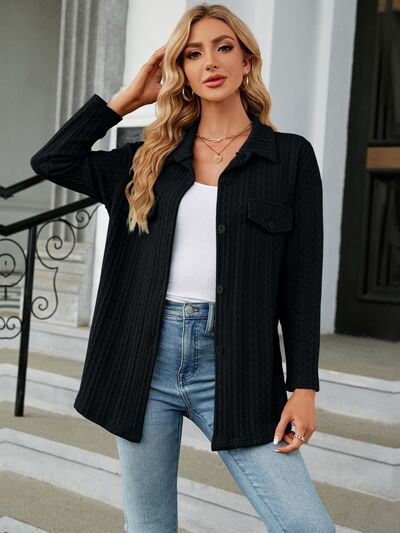 Textured Button Up Dropped Shoulder Shirt