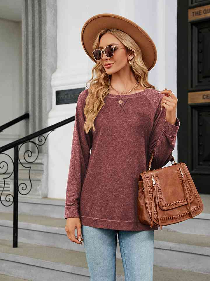 Round Neck Long Sleeve T-Shirt Brick Red