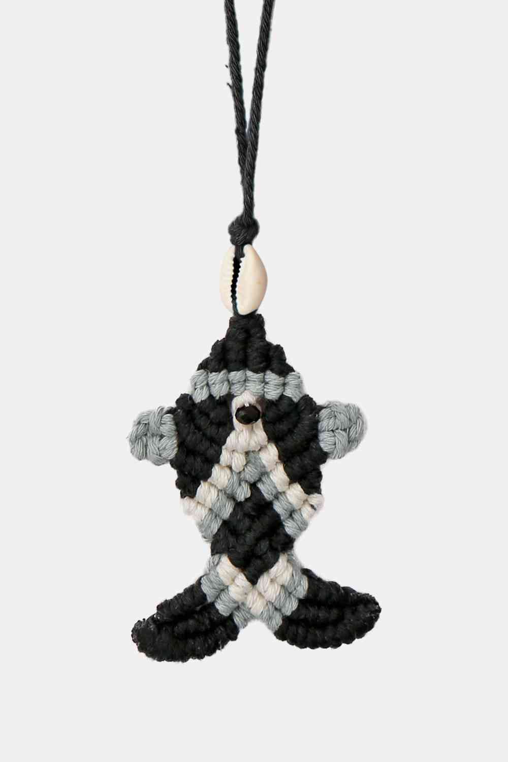 Cotton Cord Fish Shape Pendant Necklace Black One Size