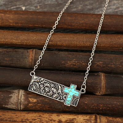 Artificial Turquoise Cross Bar Necklace Pastel Blue One Size