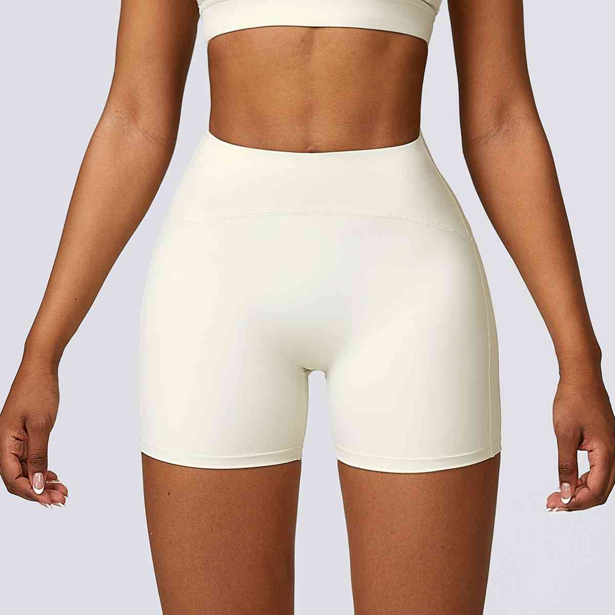 Wide Waistband Slim Fit Sports Shorts Ivory