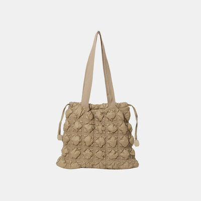 Drawstring Quilted Shoulder Bag Camel One Size