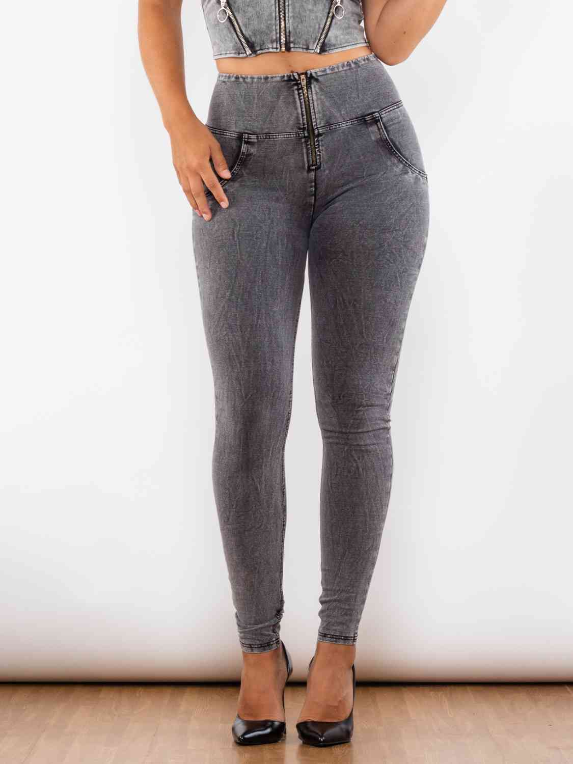 Full Size Zip-Up Skinny Jeans Charcoal