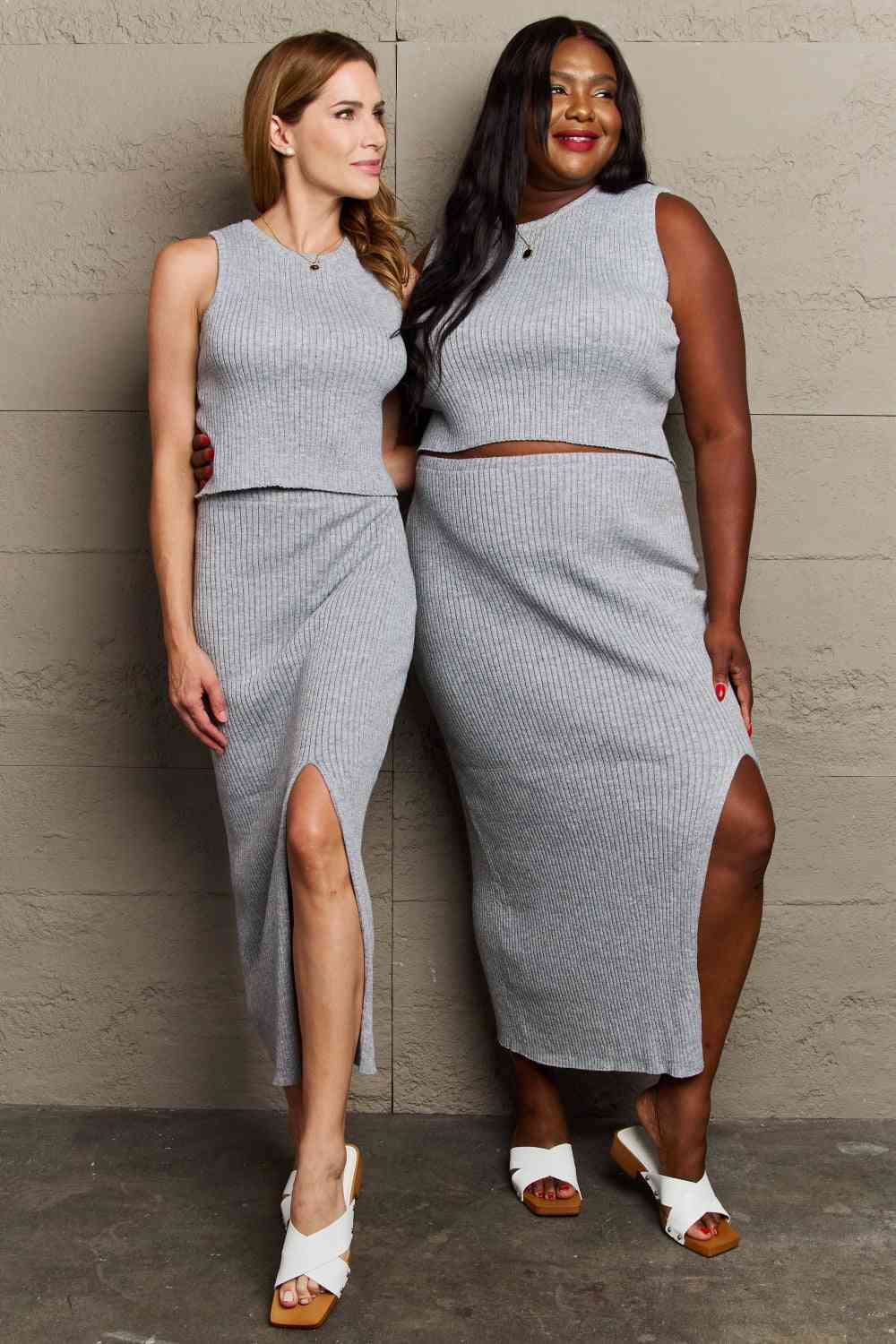 Sew In Love She's All That Fitted Two-Piece Skirt Set Charcoal