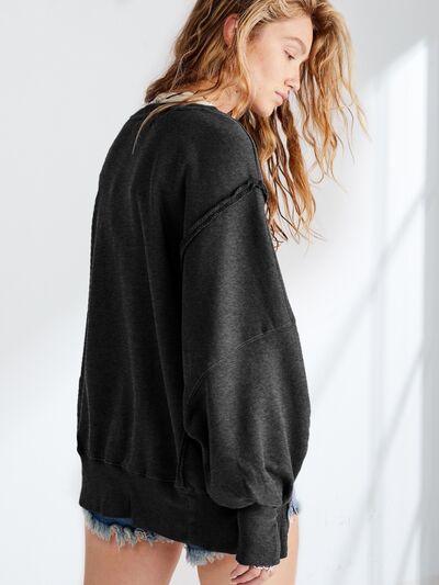 Slit Round Neck Dropped Shoulder T-Shirt