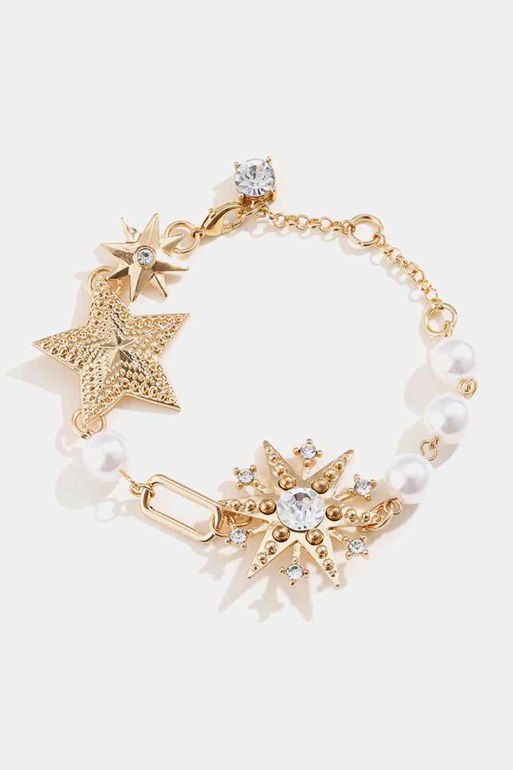 Synthetic Pearl Star Shape Alloy Bracelet Gold One Size