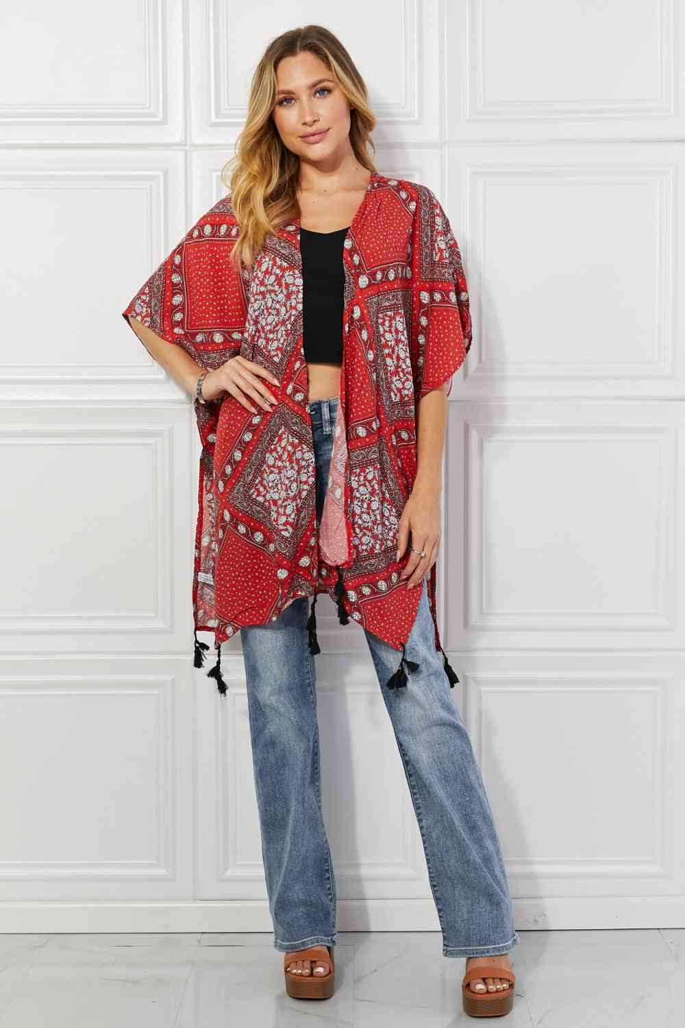 Justin Taylor Paisley Design Kimono in Red Red One Size