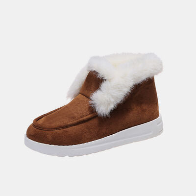 Furry Suede Snow Boots Chestnut