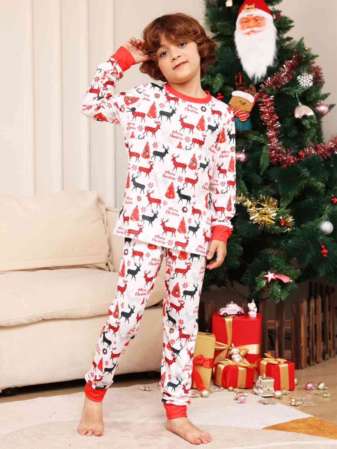 Reindeer Print Top and Pants Set Red